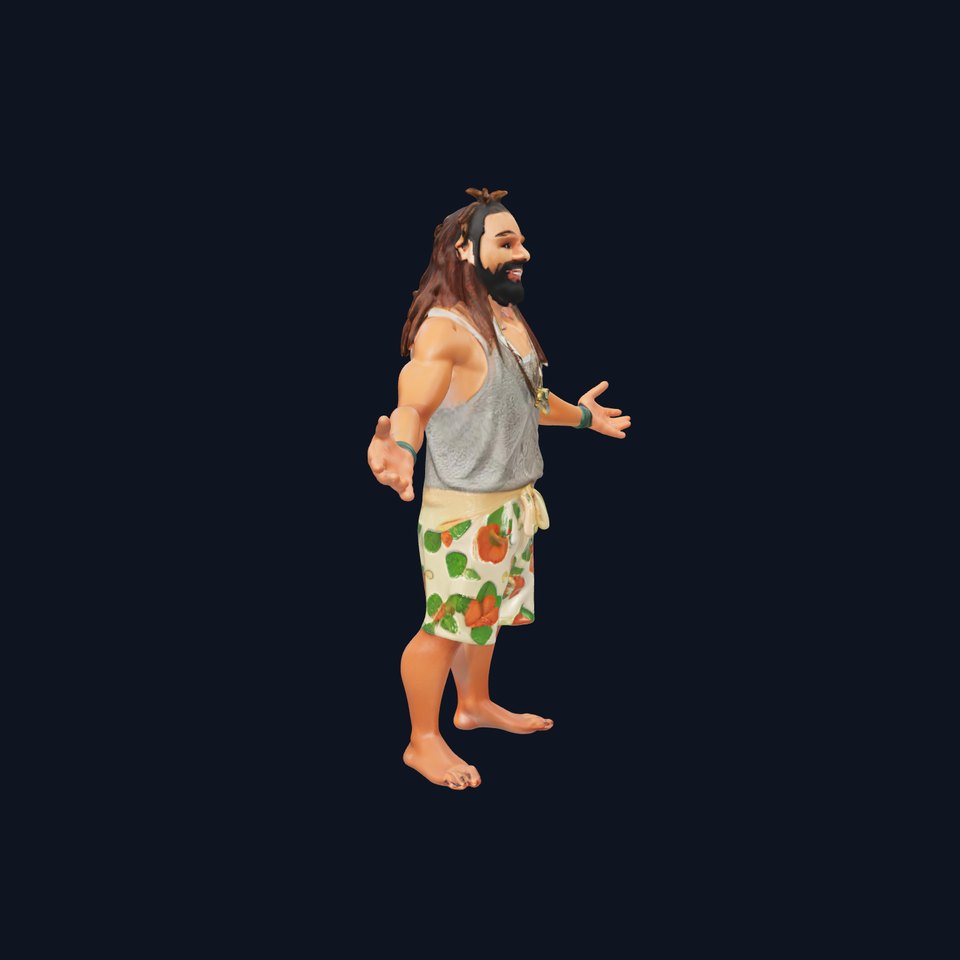 Casual Beach Guy D Character Model  Rigged and Animated